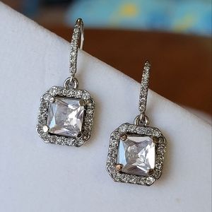 Diamond Drop Earrings Silver Tone Blingy